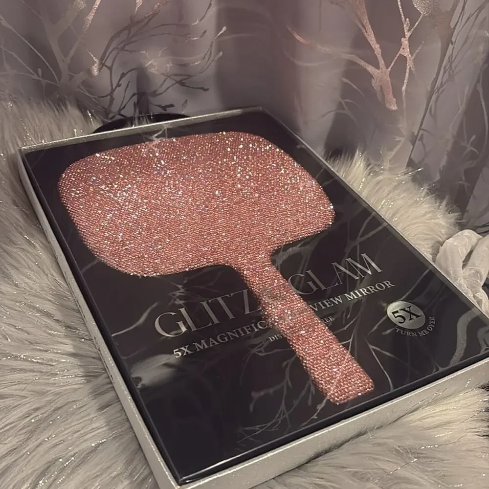 BNWT GLITZ & GLAM Christmas Holiday Viral Pink Rhinestone Handheld Mirror